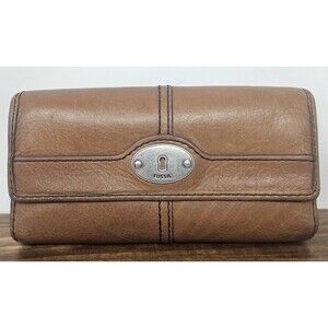 Fossil Vintage Maddox Marlow Leather Flap Clutch Wallet Chestnut Brown Trifold
